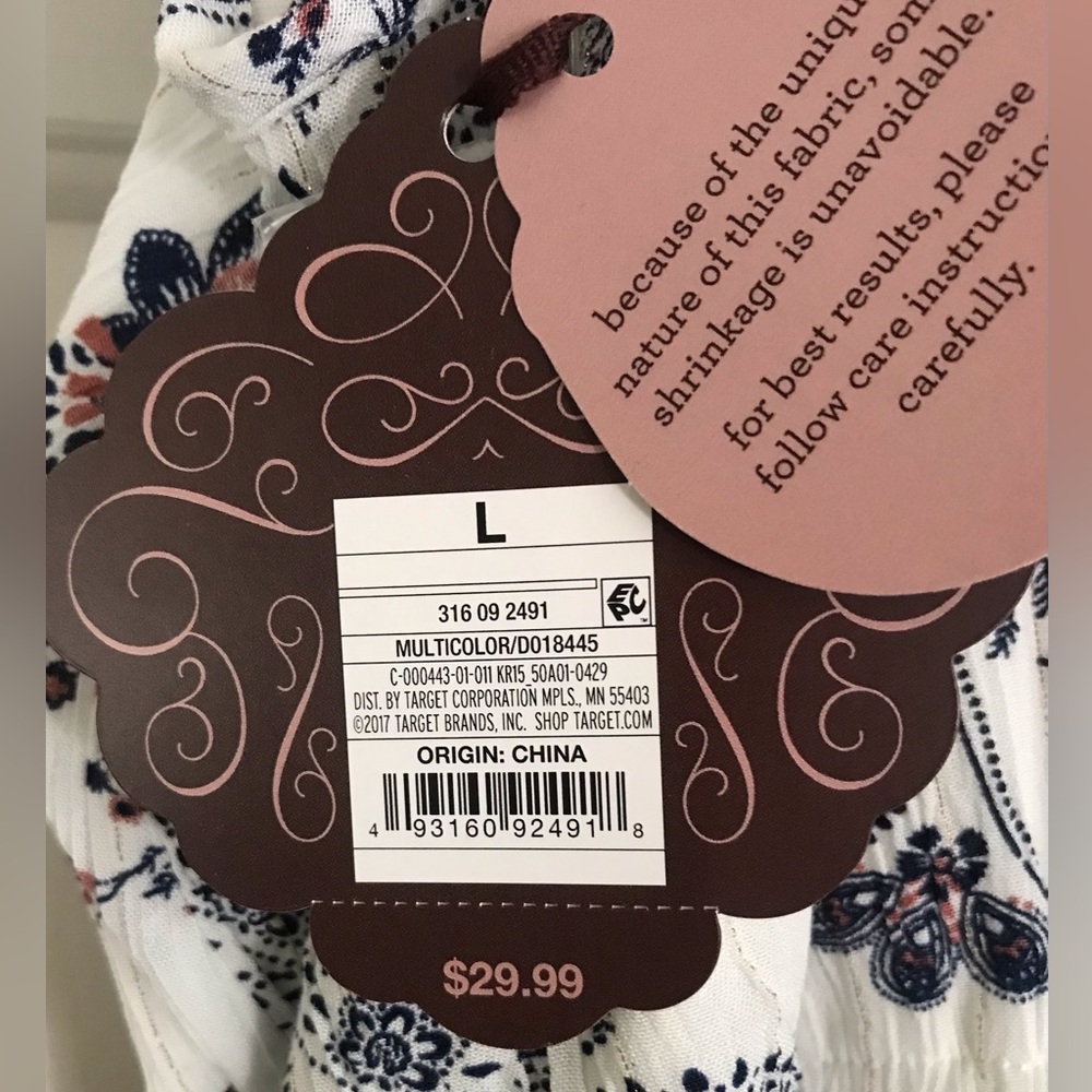 KNOX ROSE-Elegant Off White and Navy Paisley Dress size L - Picture 4 of 12